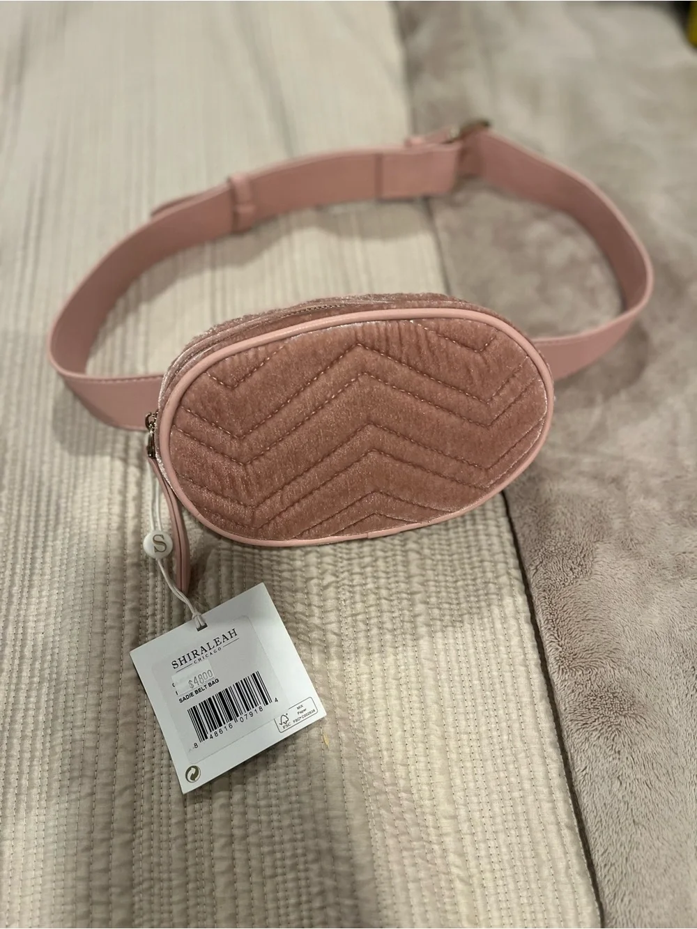 Shiraleah Blush Pink Quilted Velvet Belt Bag
